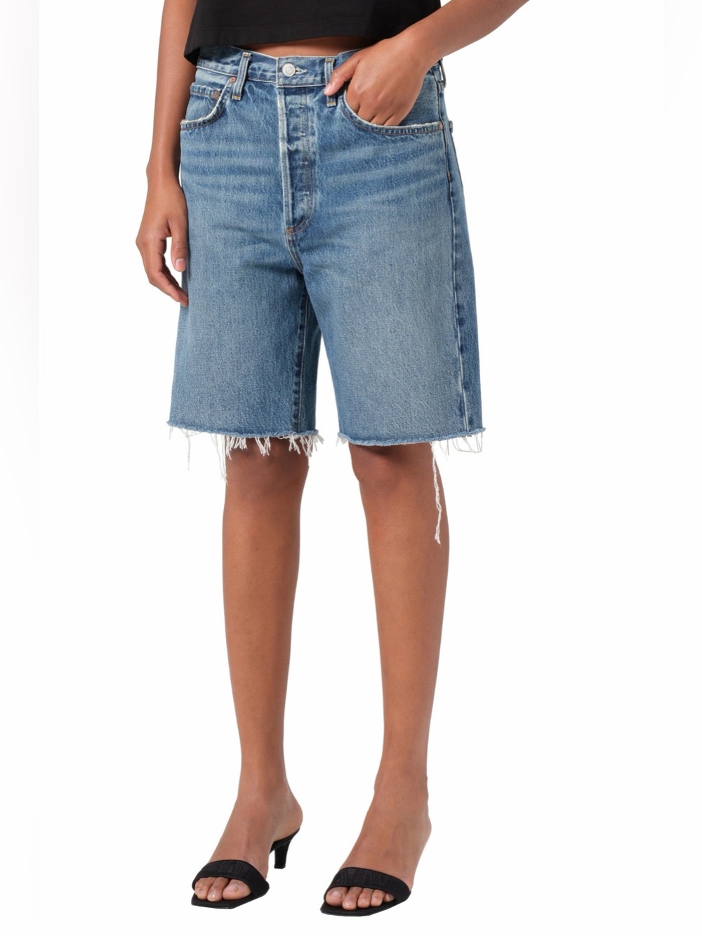 Agolde '90s Long Cutoff Mid Rise Loose Denim Shorts, Size 30, NWT